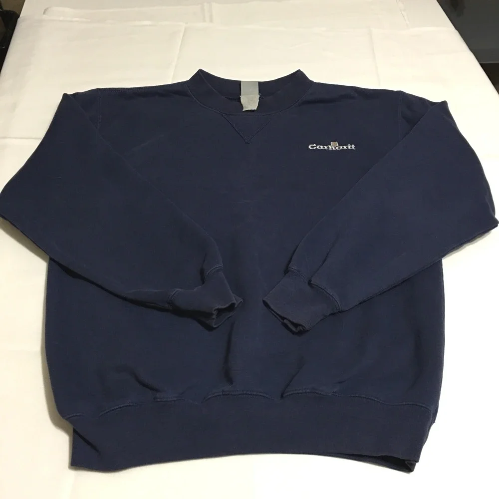 Vintage Carhartt Crewneck Sweatshirt Men Large Navy Blue Embroidered Logo